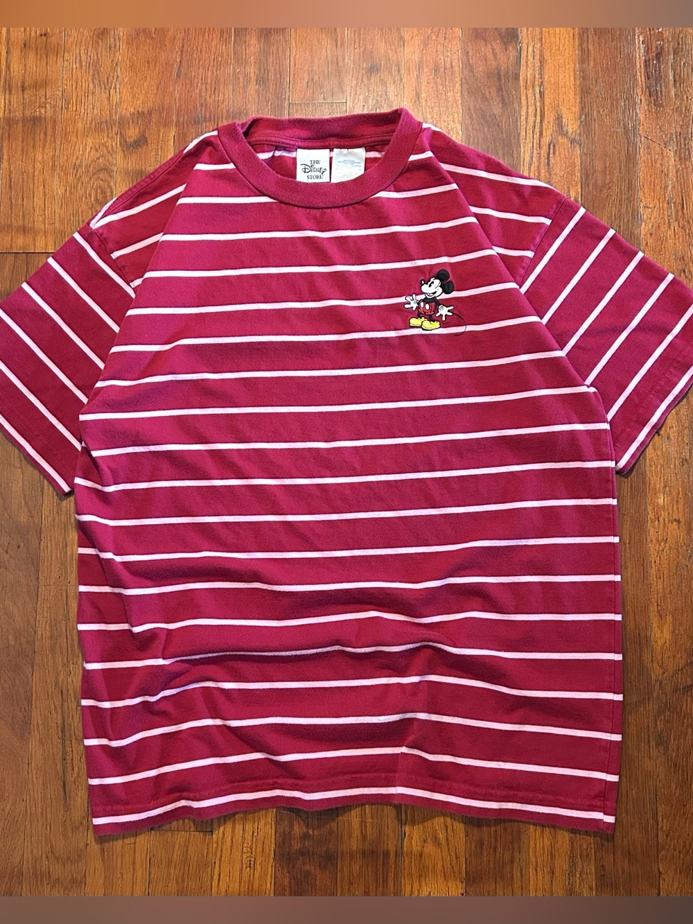 Vintage Y2K Disney Mickey Mouse Embroidered Graphic Red White Striped T-shirt M